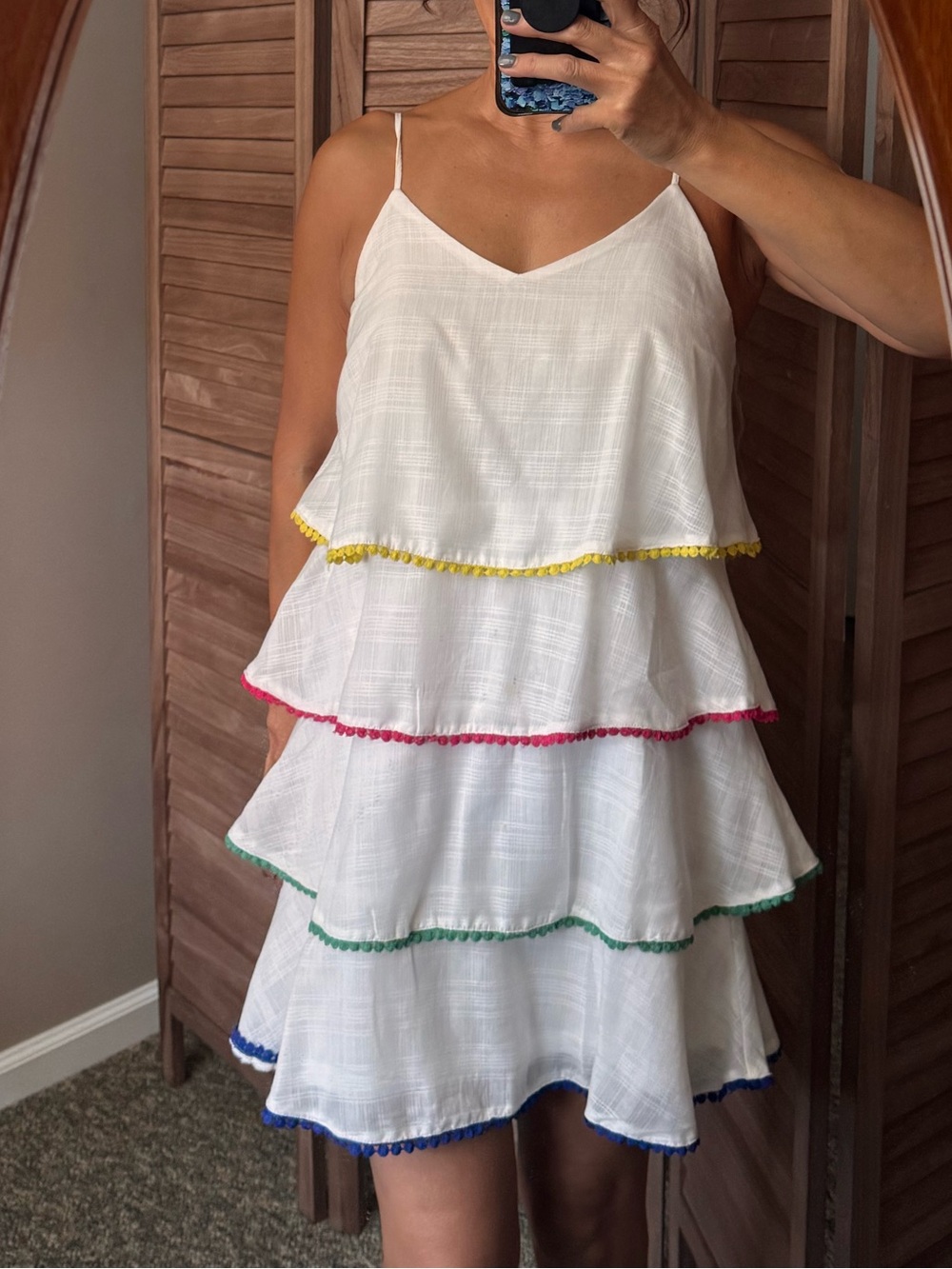 ANDREE BY UNIT White Tiered Slip Dress with Rainbow Trim